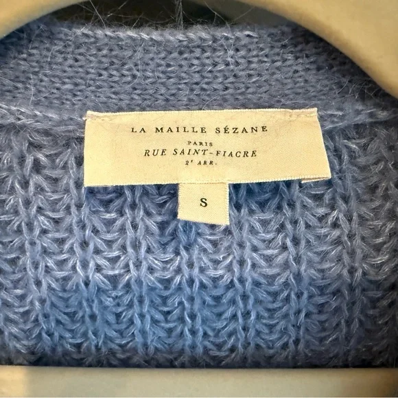 Sézane Vintage Blue V-Neck Achille Cardigan - Picture 9 of 14